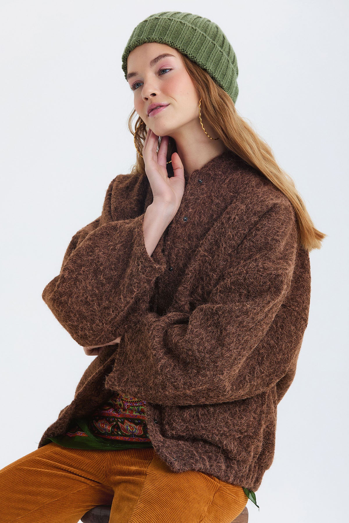 Yumuşak Oversize Bomber Ceket Kahverengi