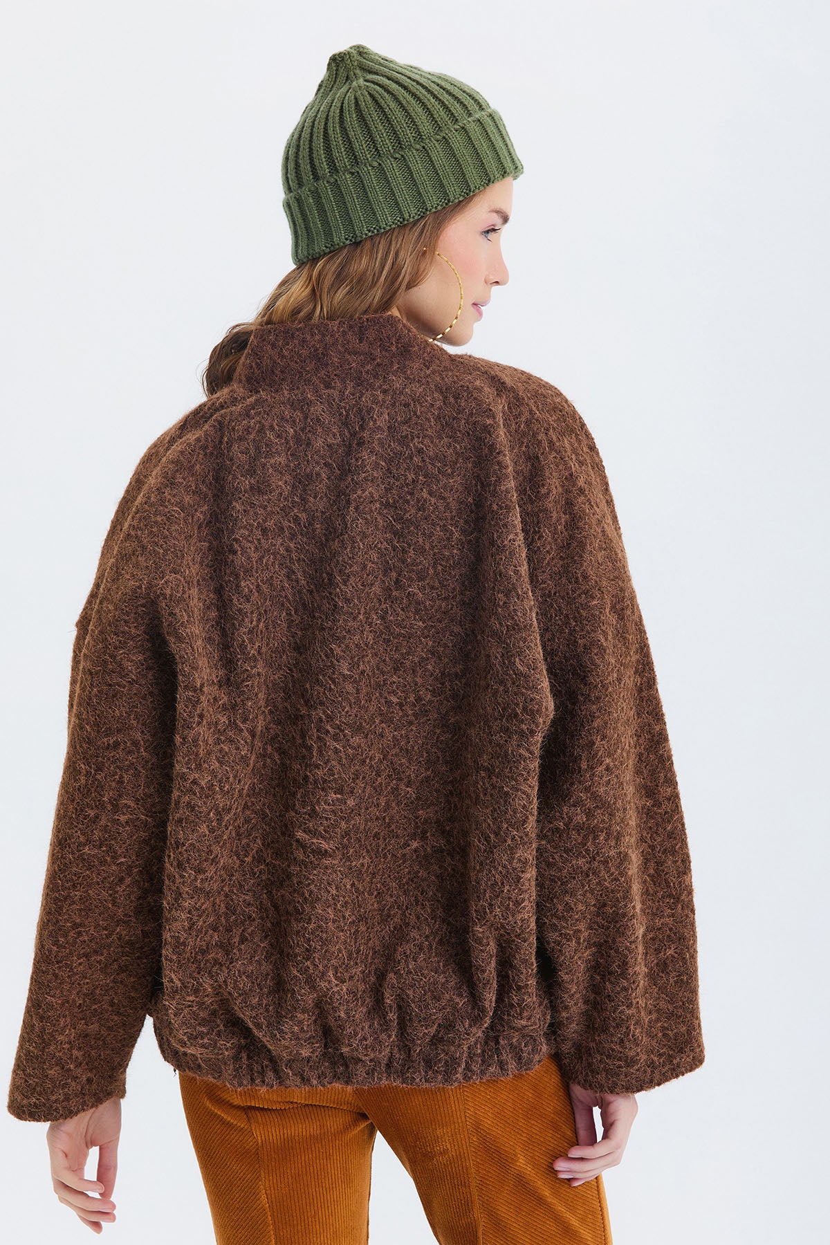 Yumuşak Oversize Bomber Ceket Kahverengi