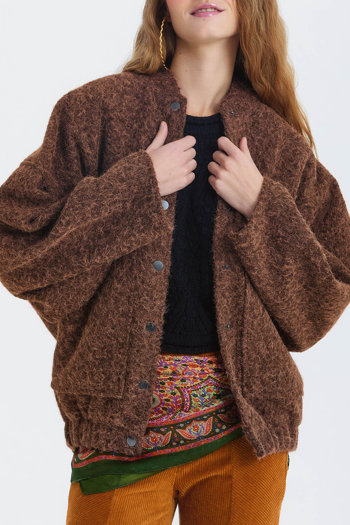 Yumuşak Oversize Bomber Ceket Kahverengi