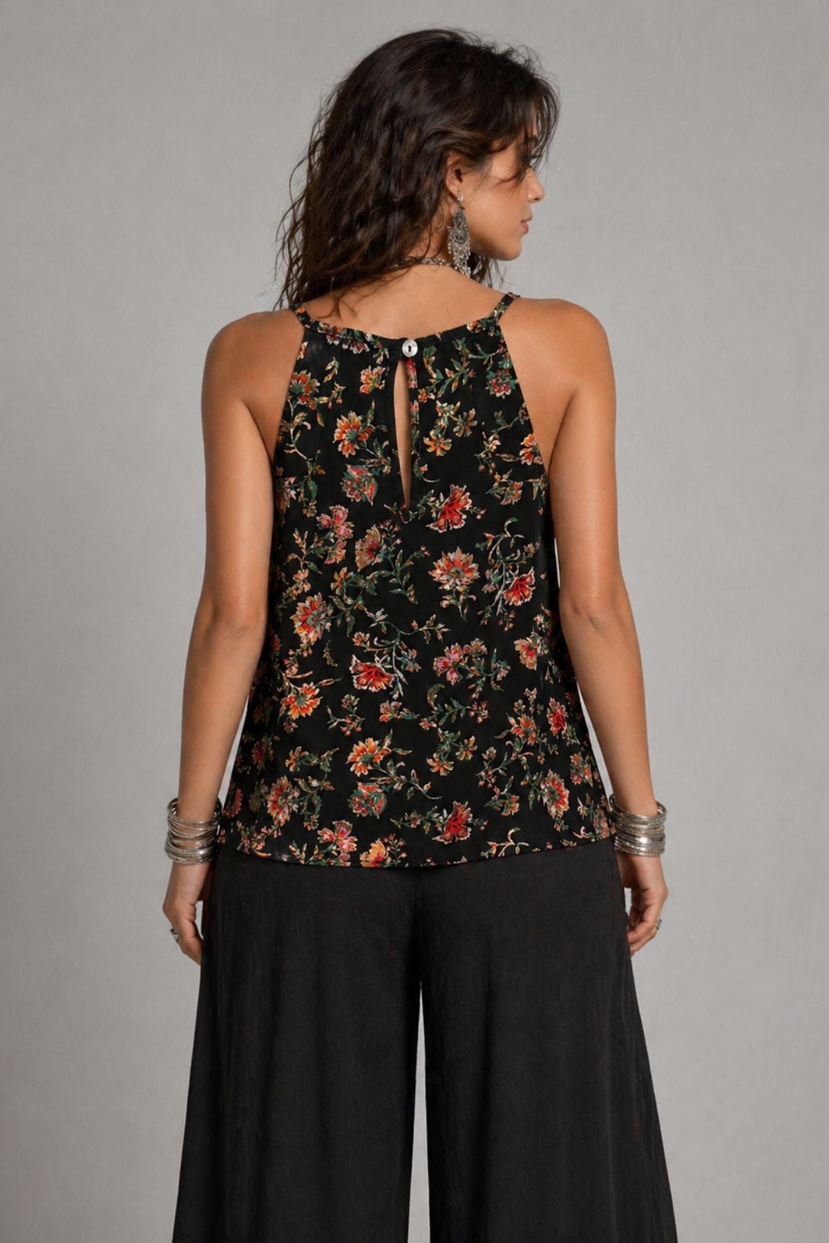 Halter Yaka Şık Bohem Bluz Siyah
