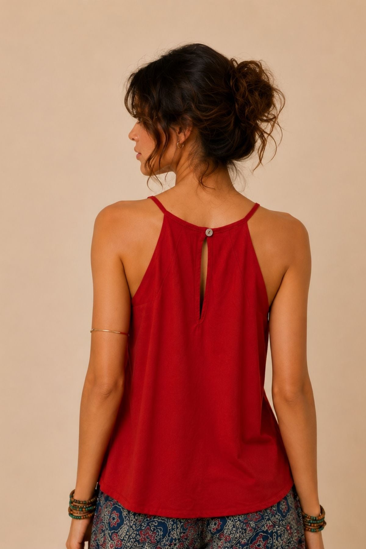 Halter Yaka Şık Bohem Bluz Kiremit