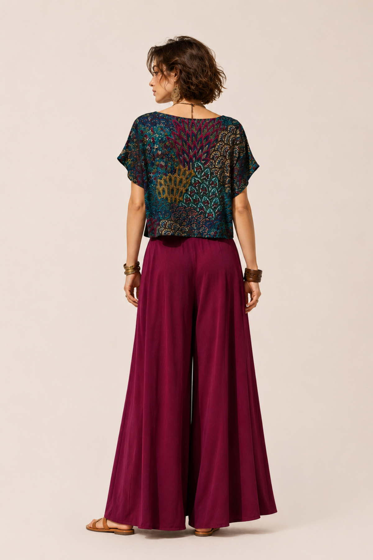 Kayık Yaka Oversize Yazlık Crop Bohem Bluz Petrol