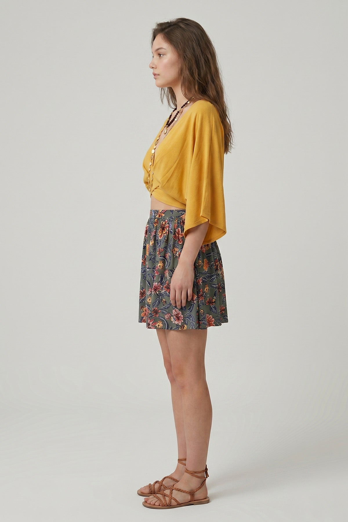 Arkadan Bağlamalı Bohem Crop Bluz Sarı