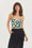 Desenli V Yaka Askılı Crop Top Mavi