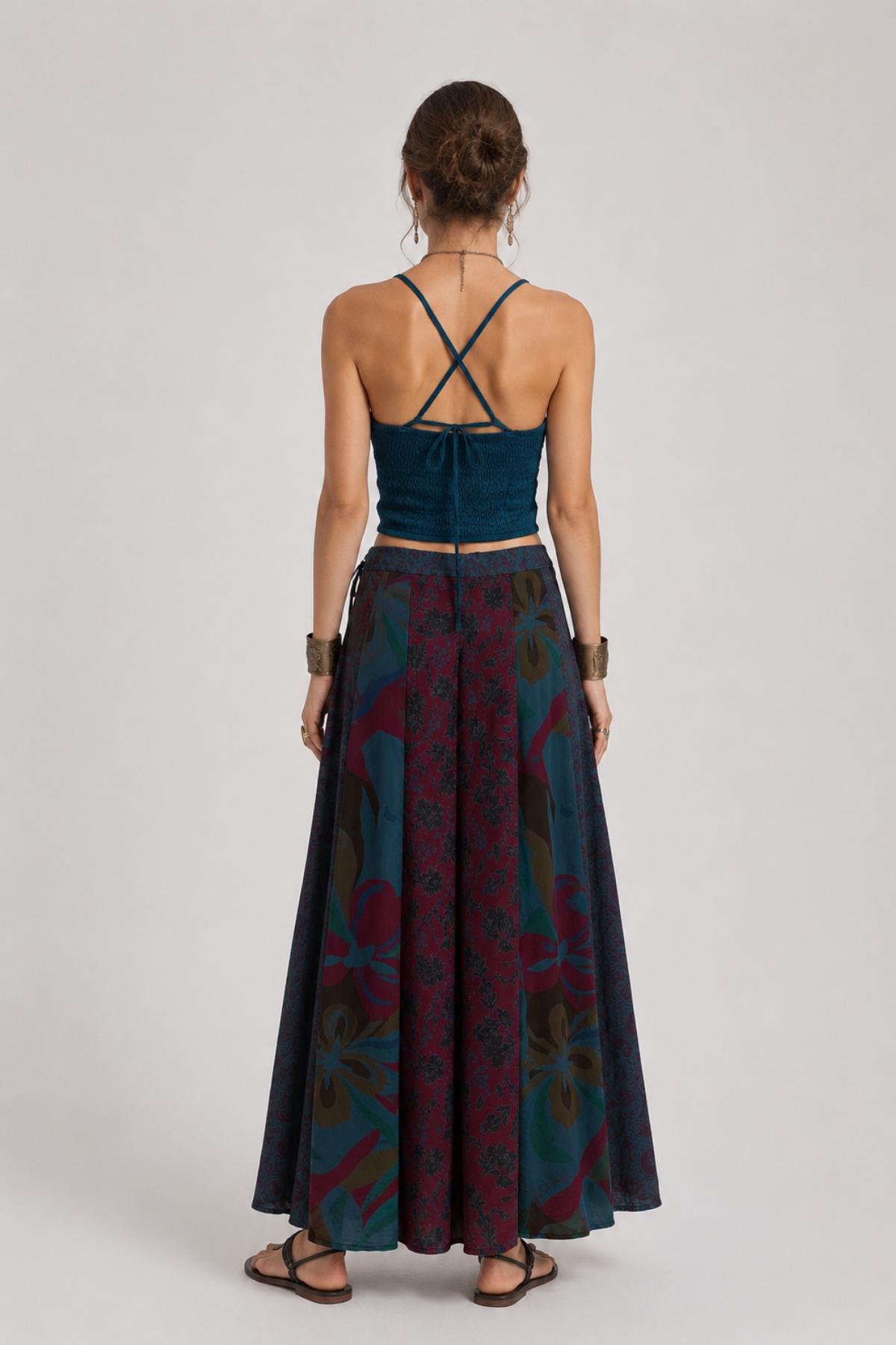 V Yaka Askılı Crop Top Lacivert