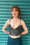 Desenli V Yaka Askılı Crop Top Turkuaz