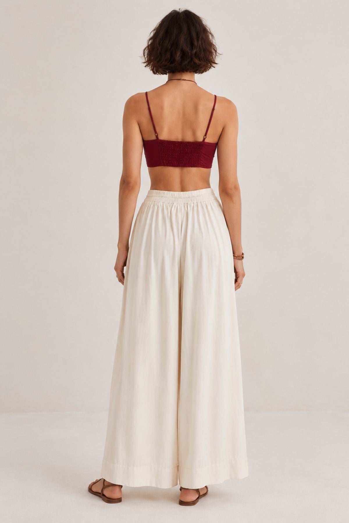 Arkası Gipeli Askılı Desenli Crop Bluz Bordo