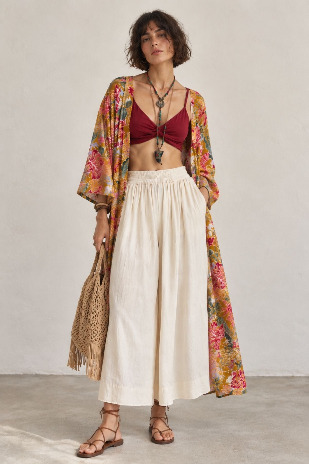Arkası Gipeli Askılı Desenli Crop Bluz Bordo
