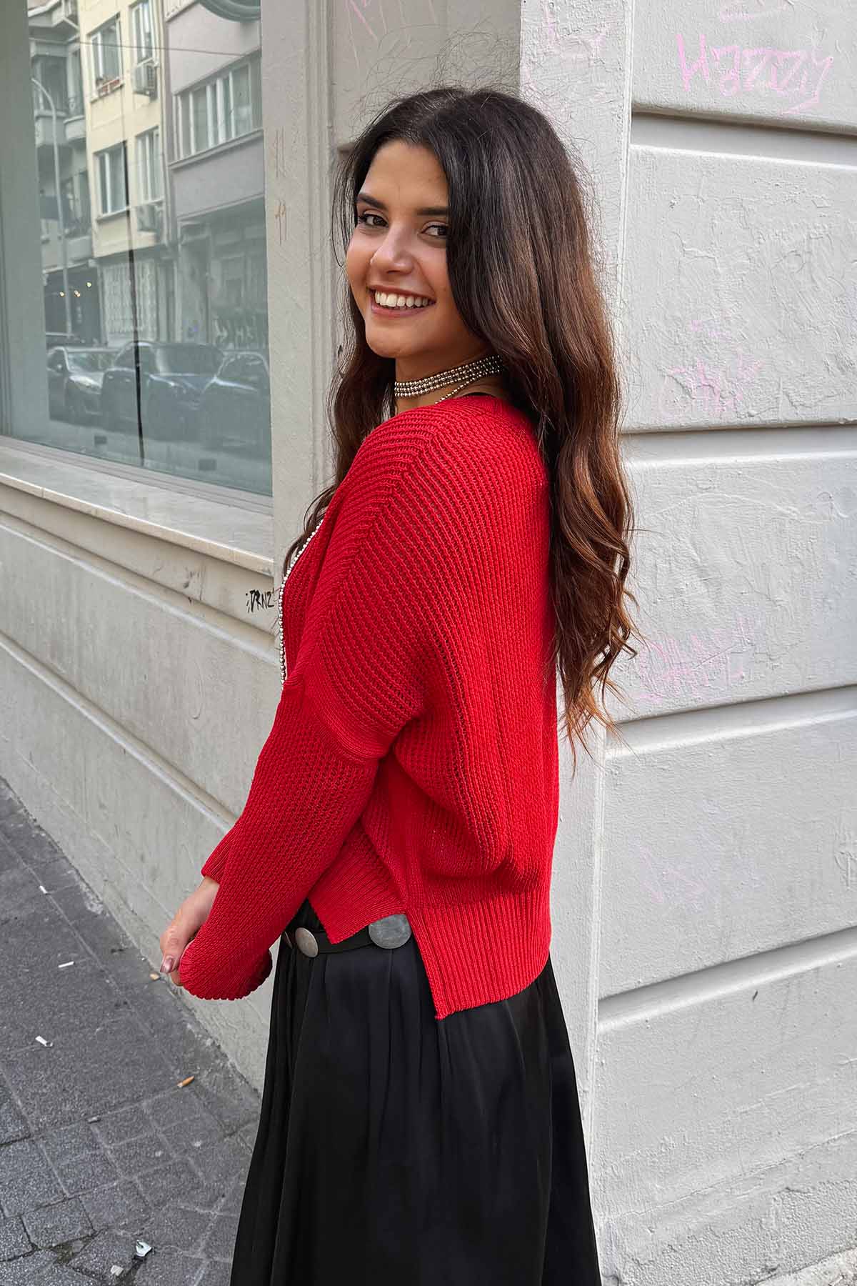 Salaş Triko Basic Bohem Kazak Kırmızı