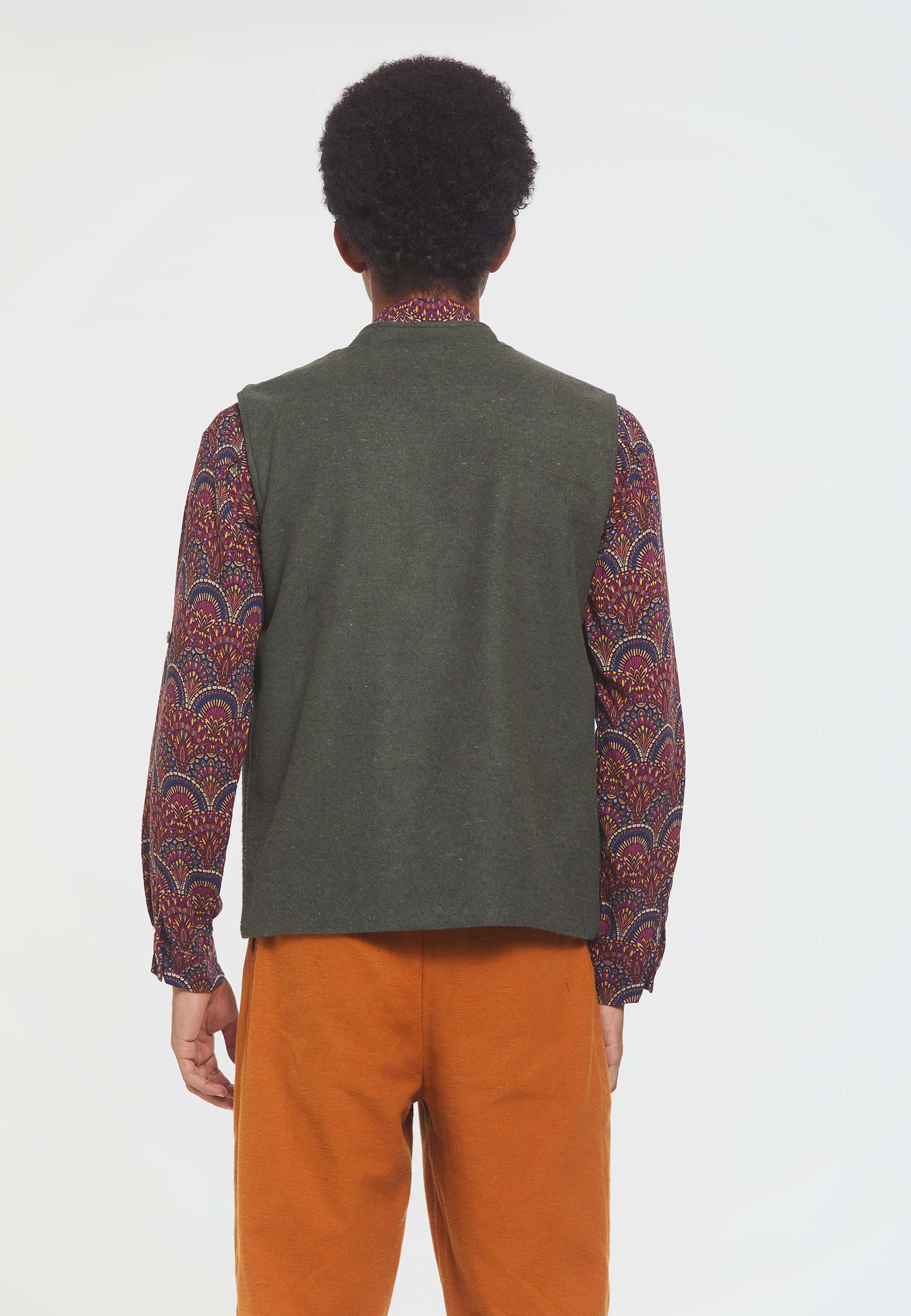 Hakim Yaka Bohem Erkek Yelek Haki