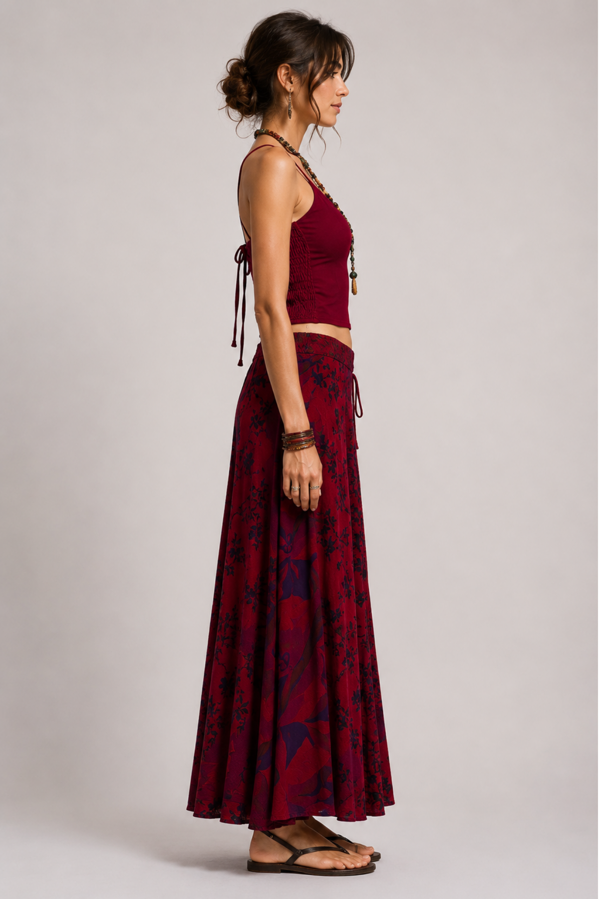 Patchwork Bol Paça Pantolon Kırmızı