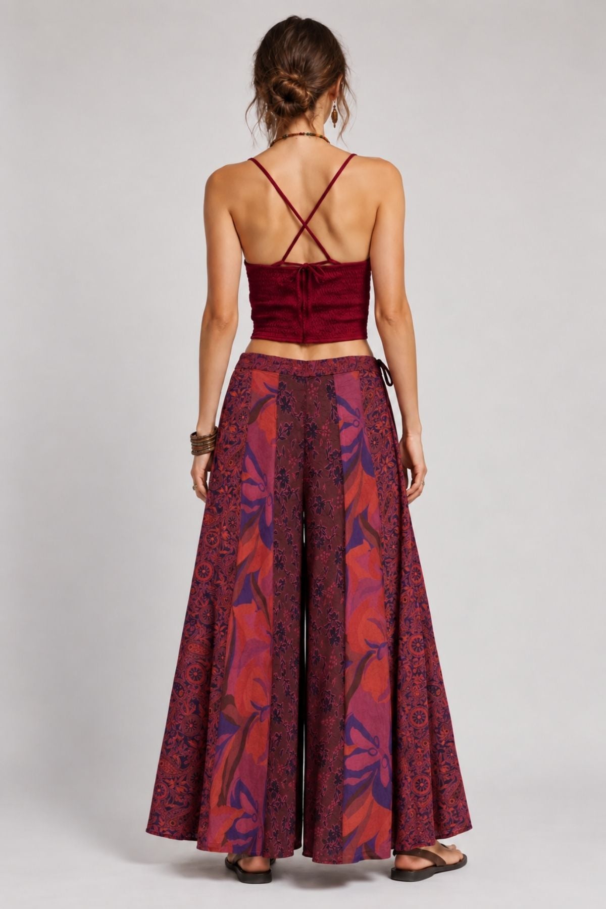 Patchwork Bol Paça Pantolon Bordo