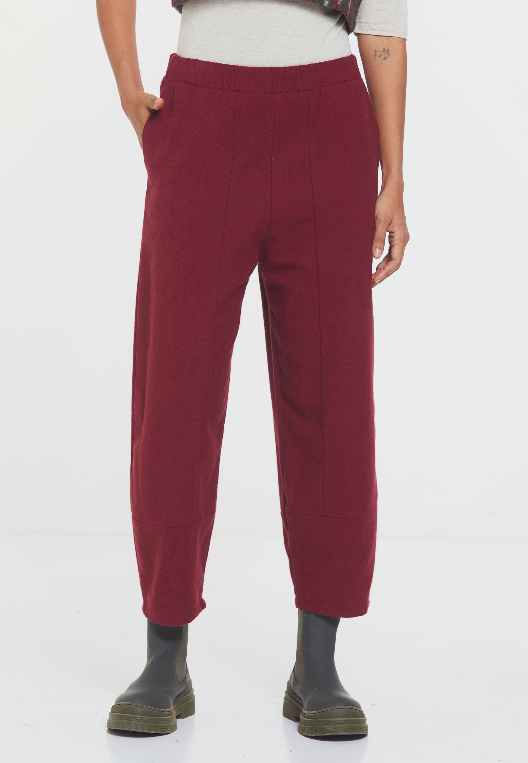 Rahat Kesim Lastikli Bohem Pantolon Bordo