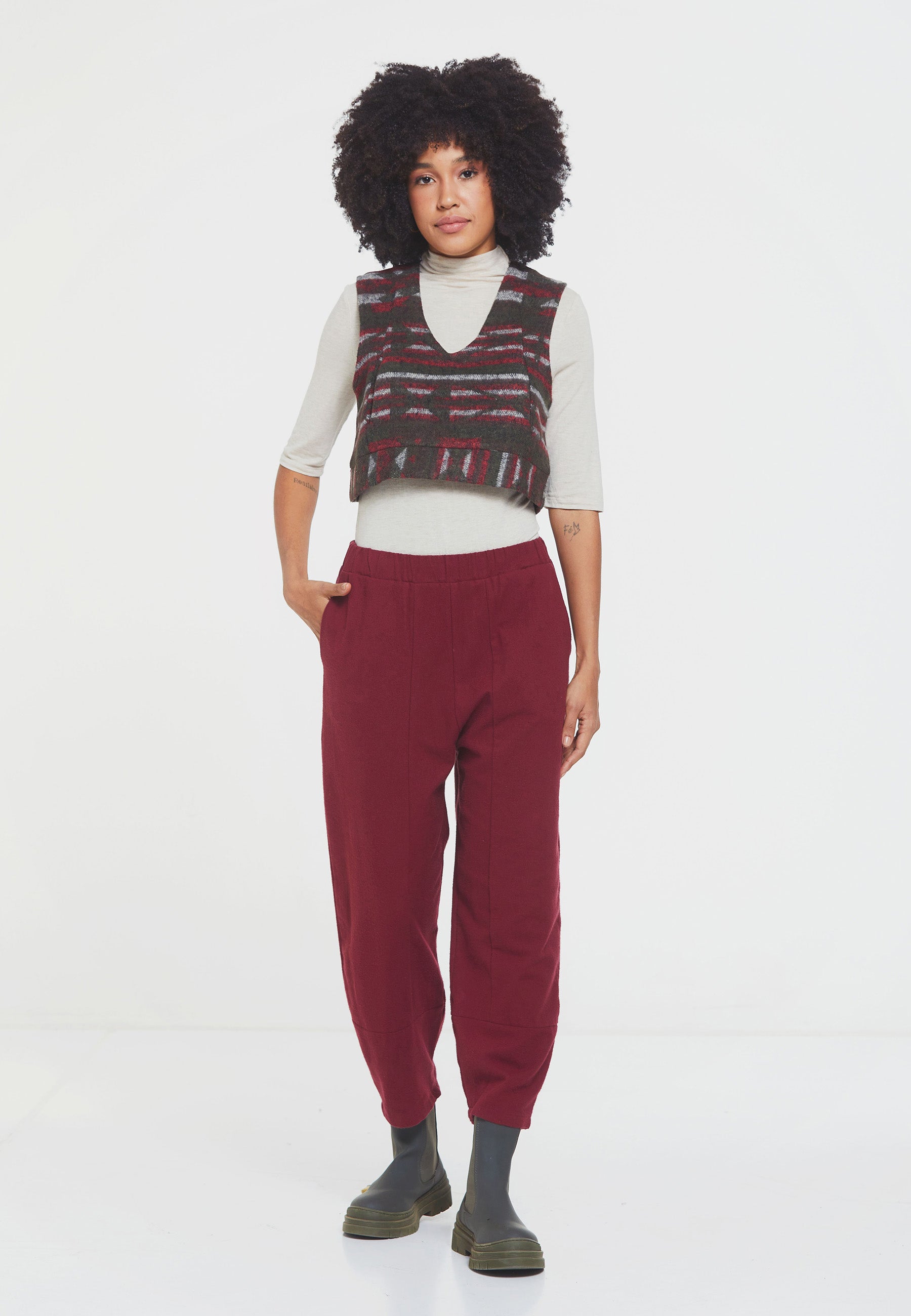 Rahat Kesim Lastikli Bohem Pantolon Bordo