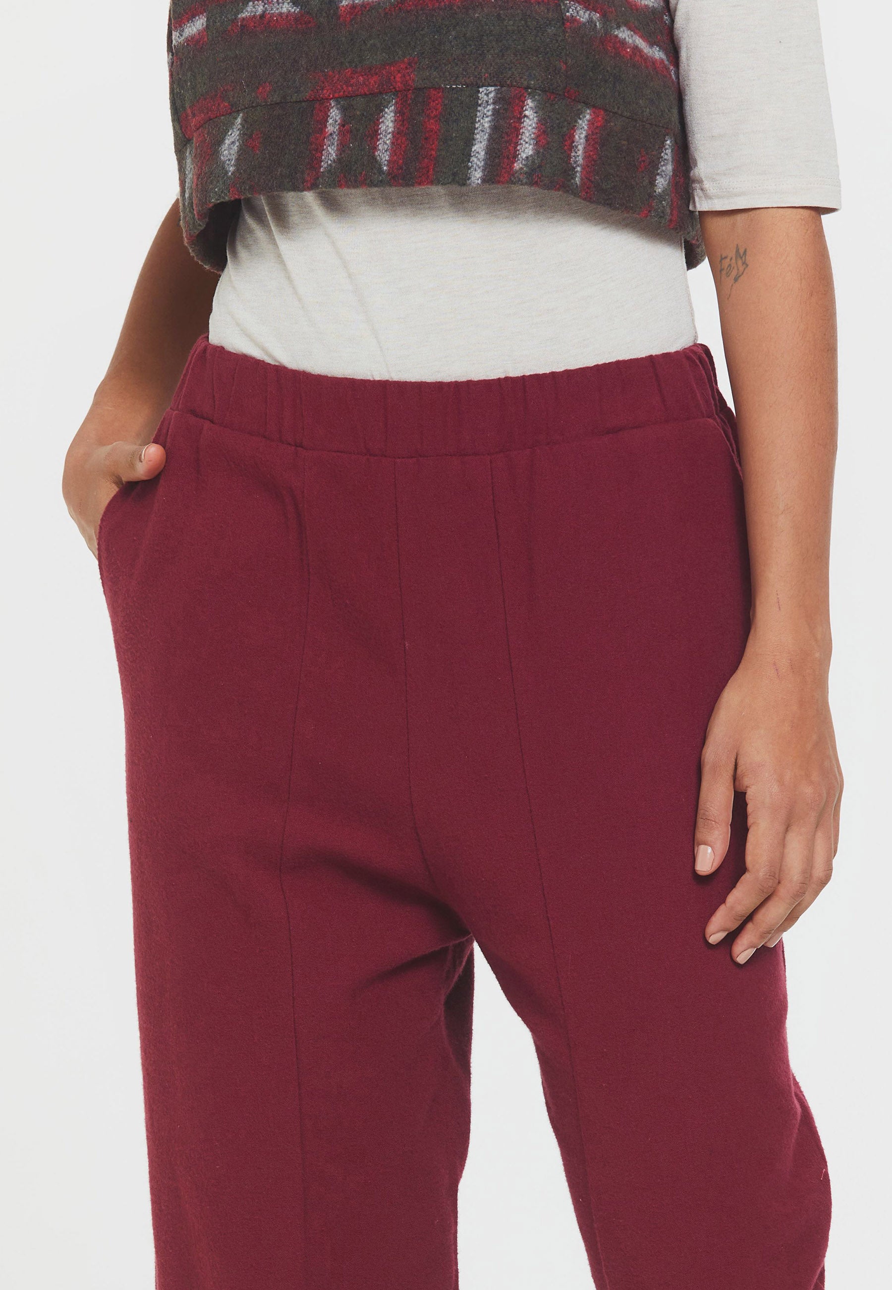 Rahat Kesim Lastikli Bohem Pantolon Bordo