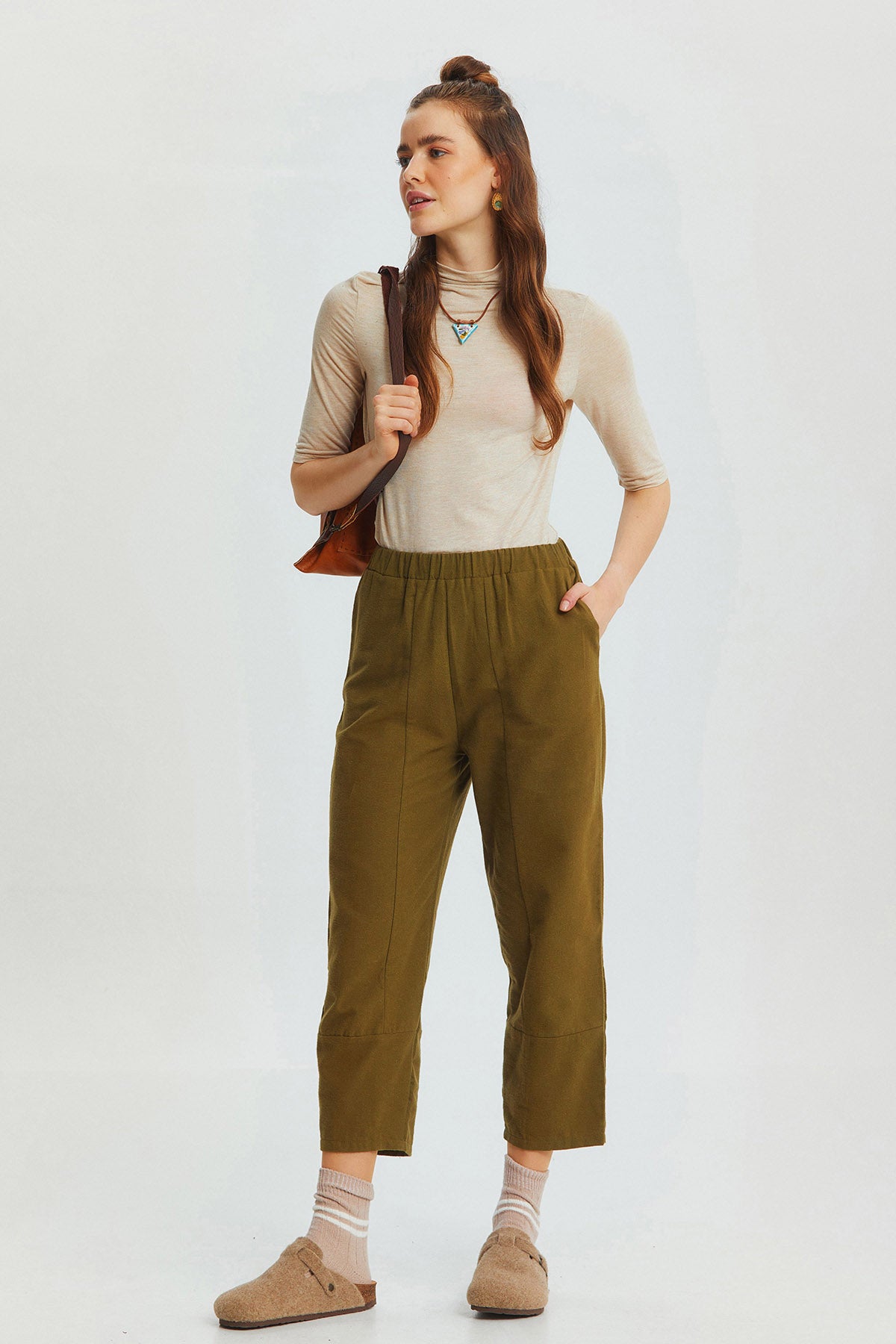 Rahat Kesim Lastikli Bohem Pantolon Haki