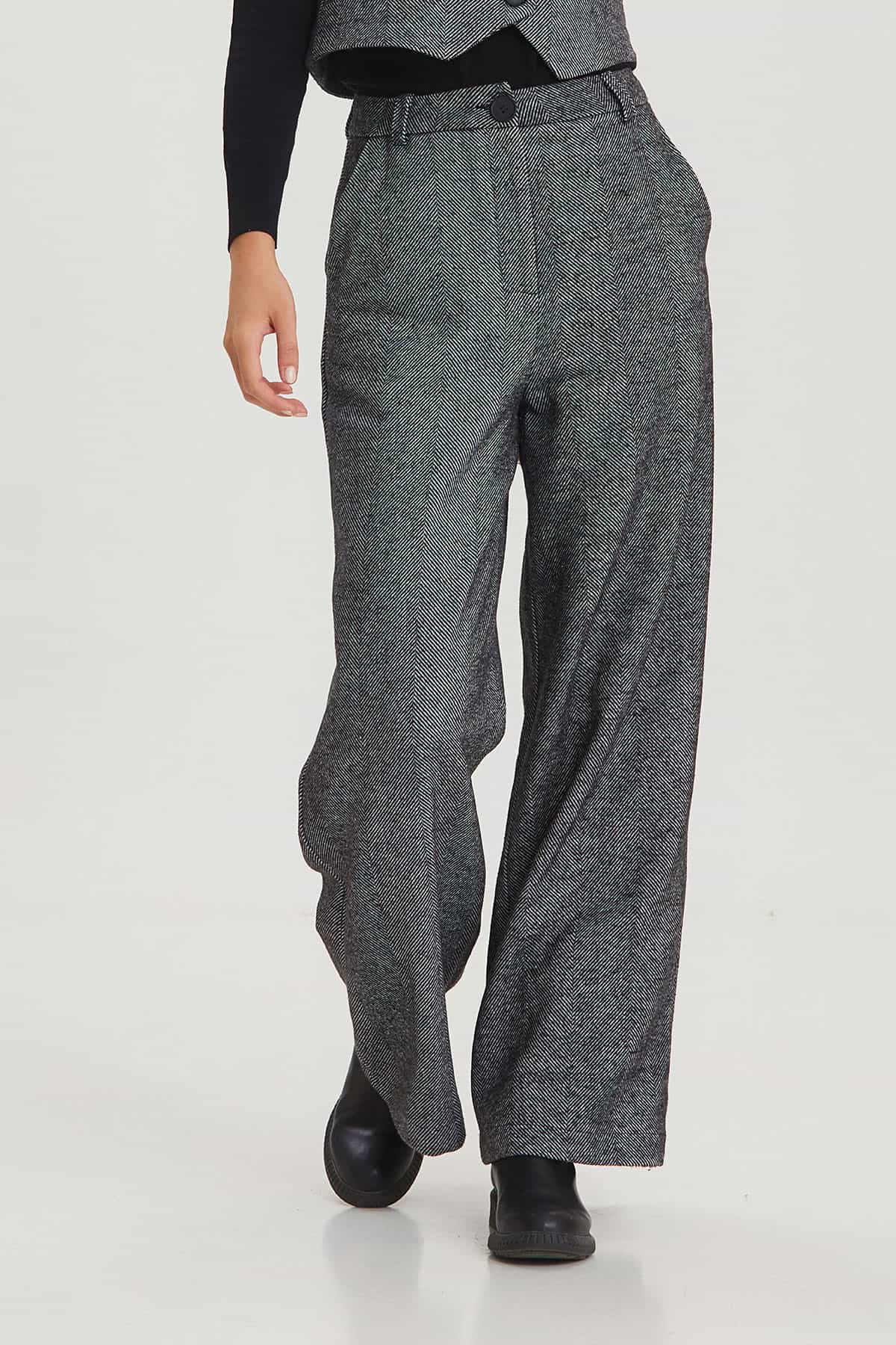 Siyah Beyaz Kırçıllı Takım Pantolonu Gri