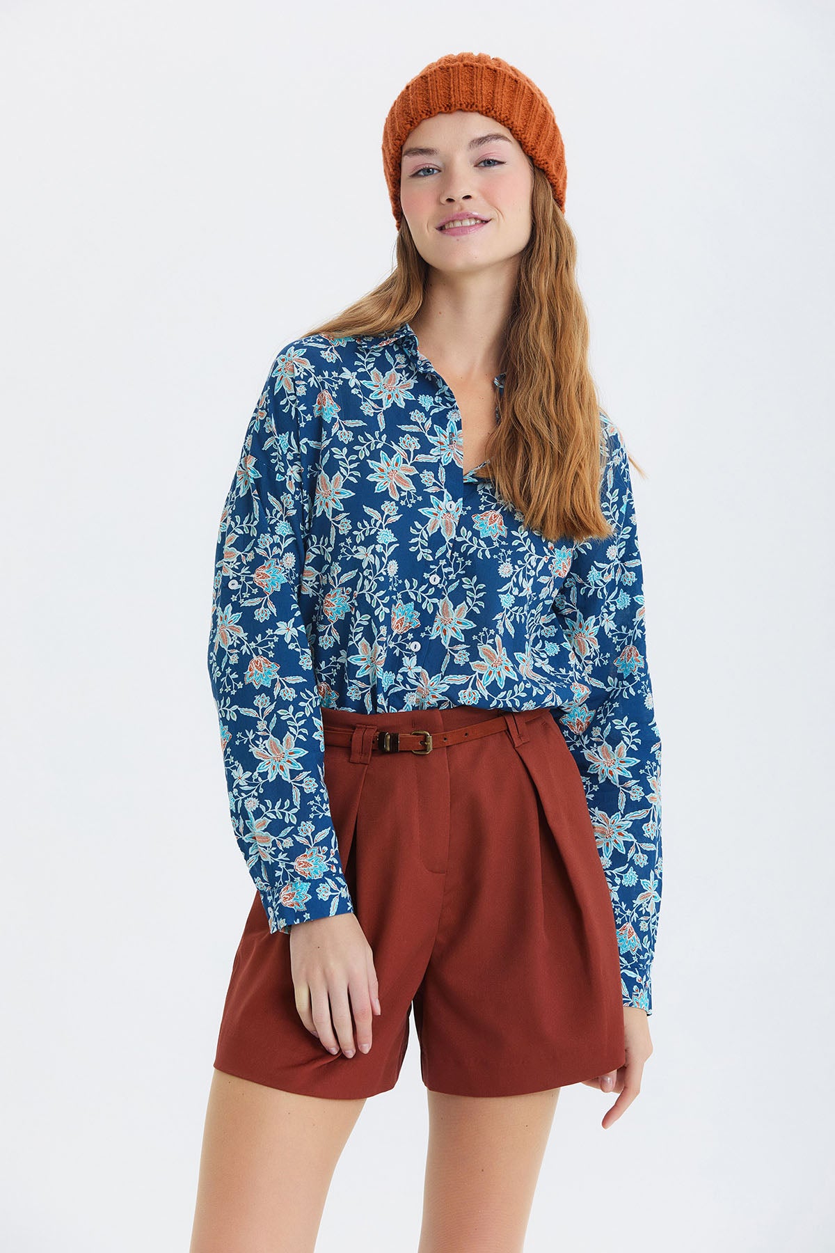 Pensli Kemerli Kışlık Şort Kiremit