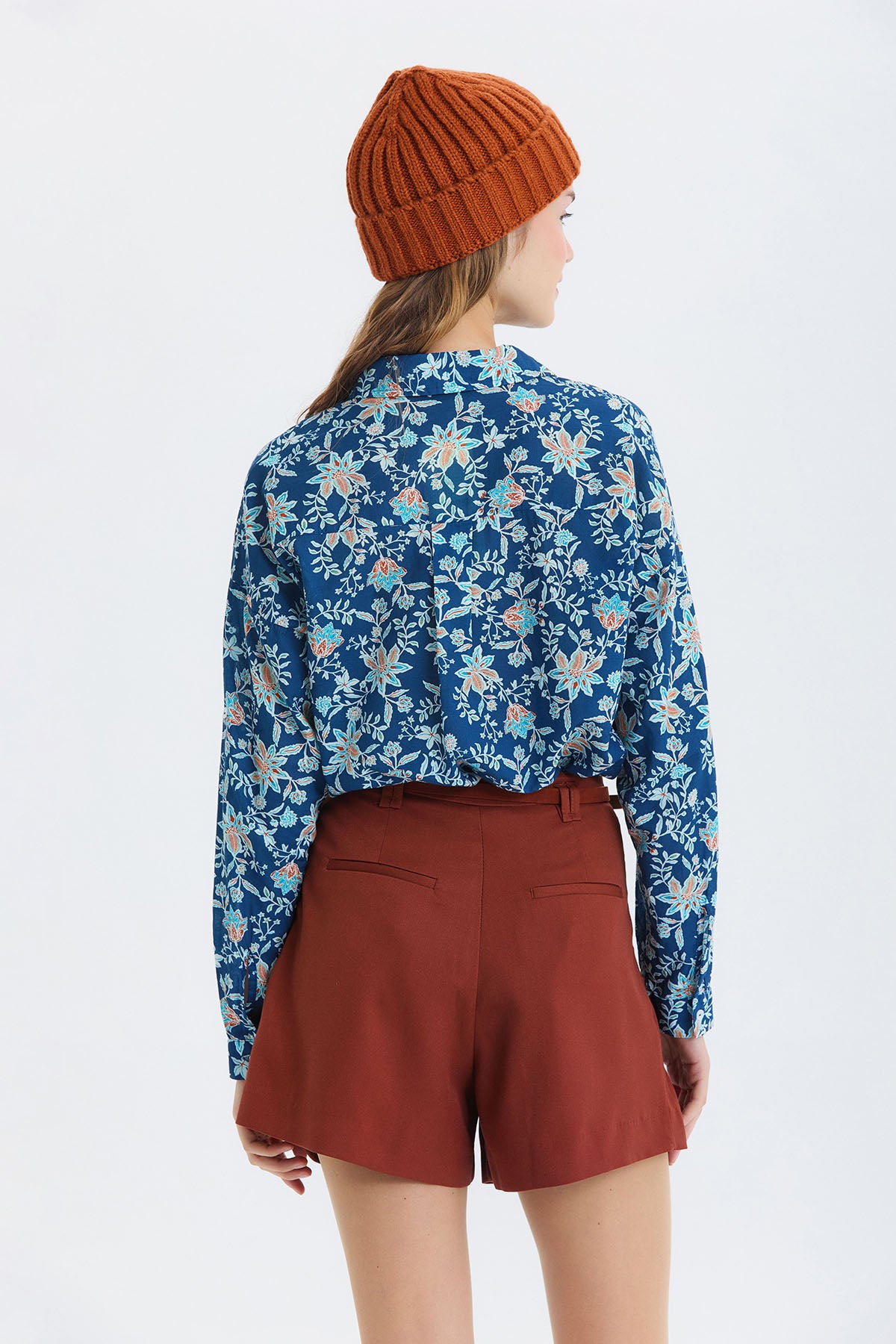 Pensli Kemerli Kışlık Şort Kiremit