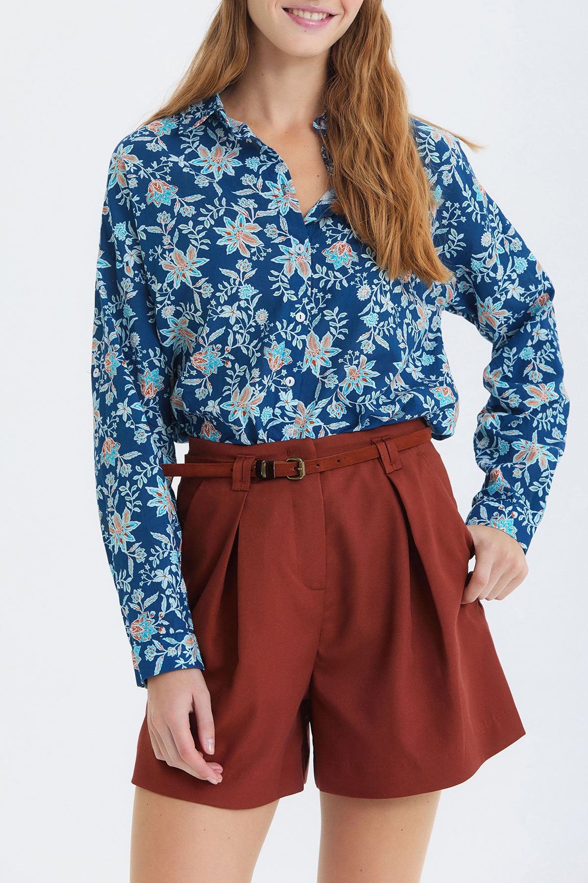 Pensli Kemerli Kışlık Şort Kiremit