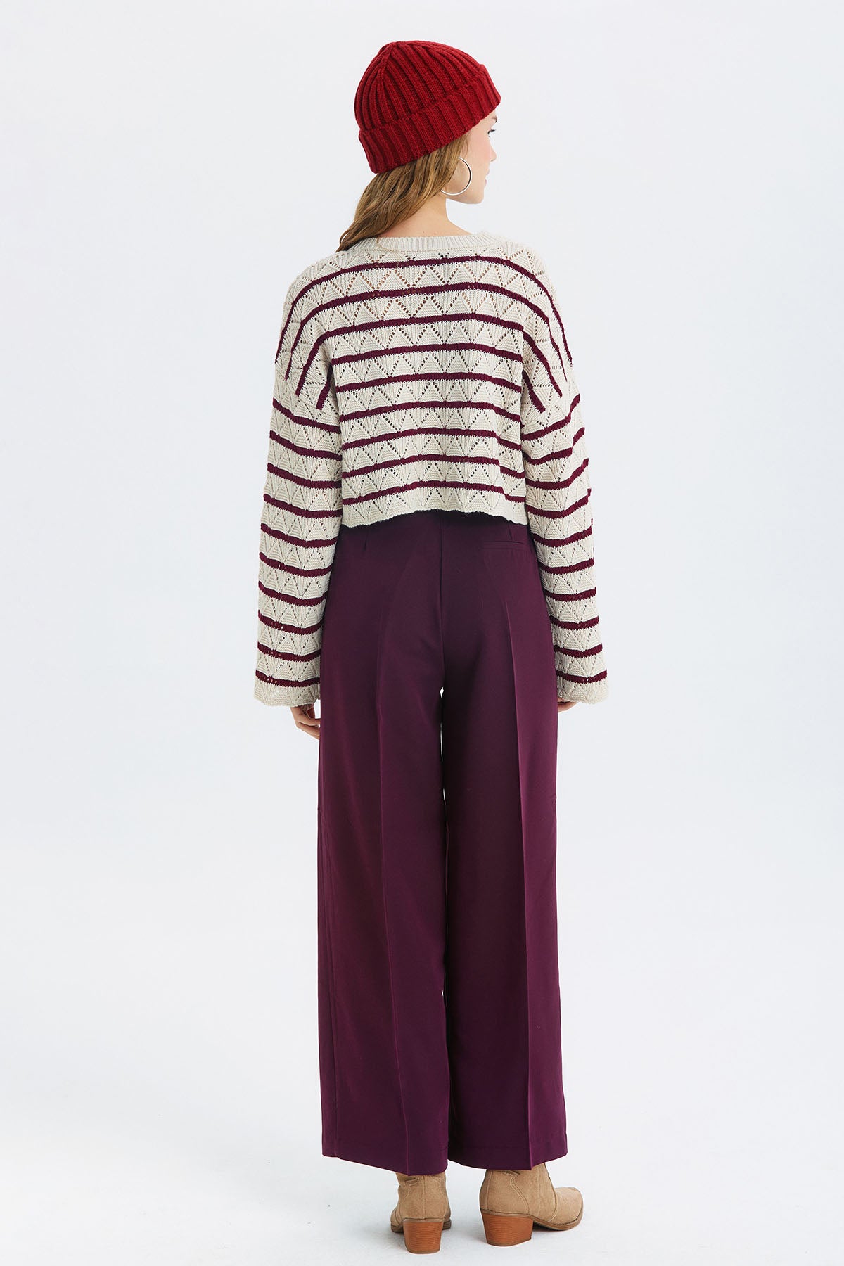 Salaş Bol Paça Kumaş Pantolon Mor