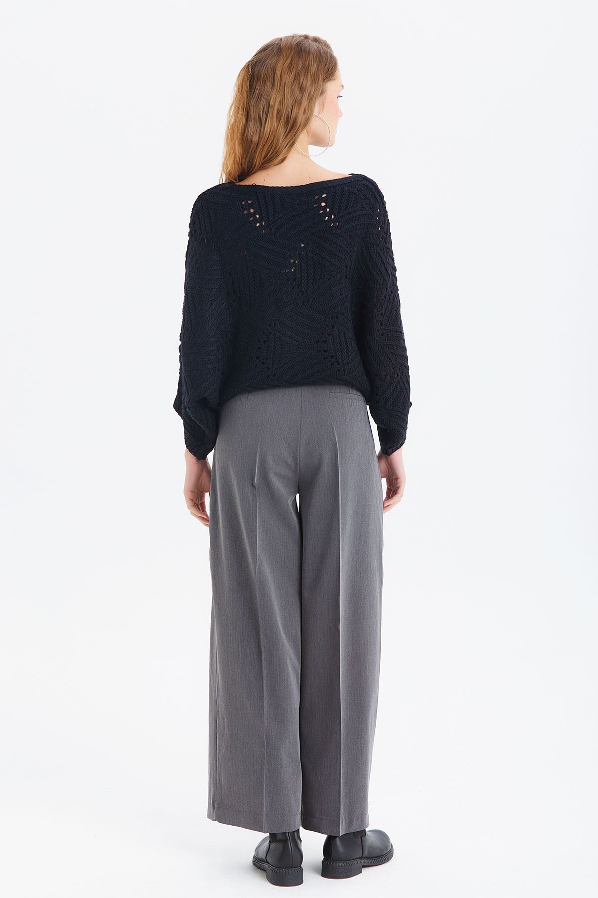 Salaş Bol Paça Kumaş Pantolon Gri