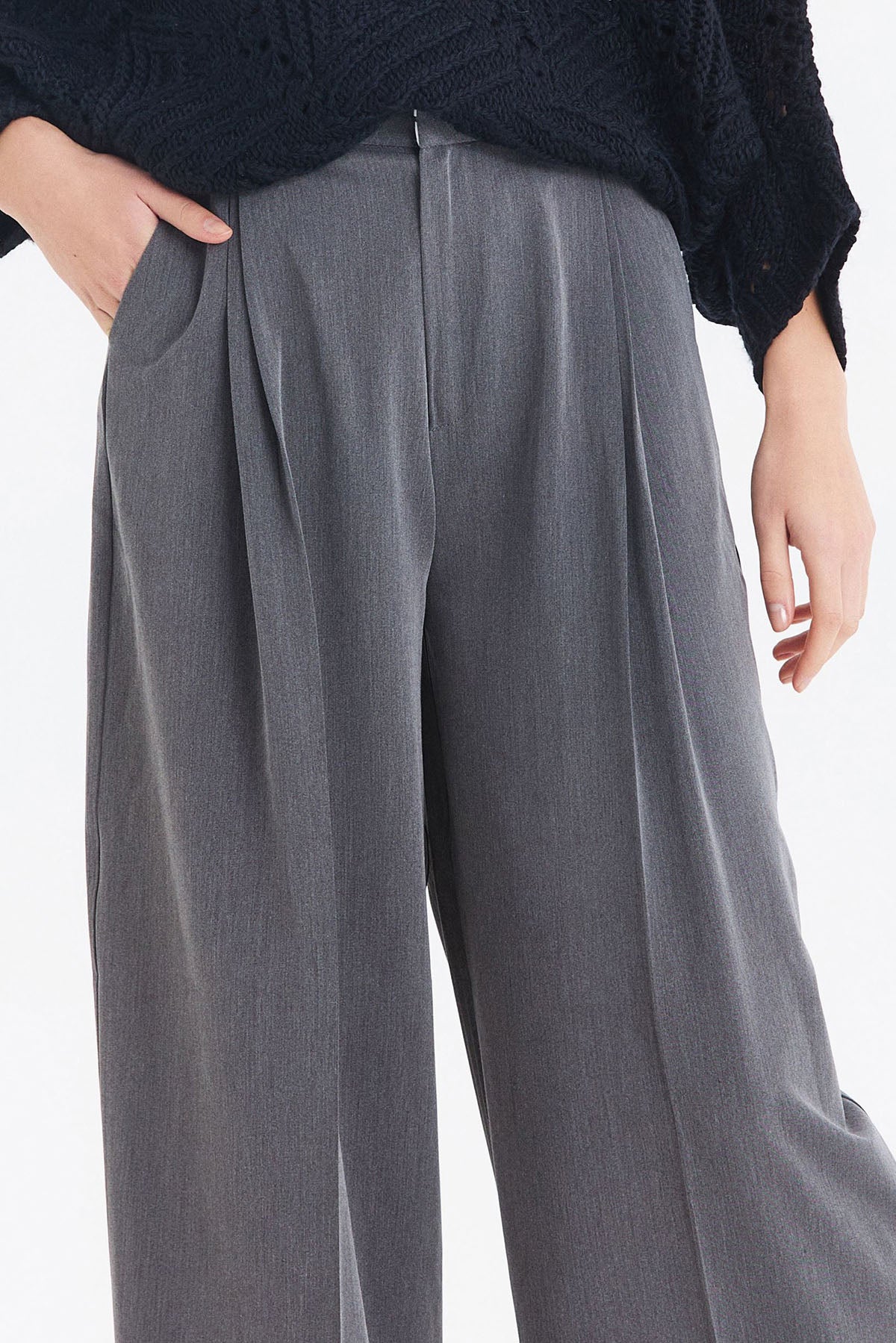 Salaş Bol Paça Kumaş Pantolon Gri