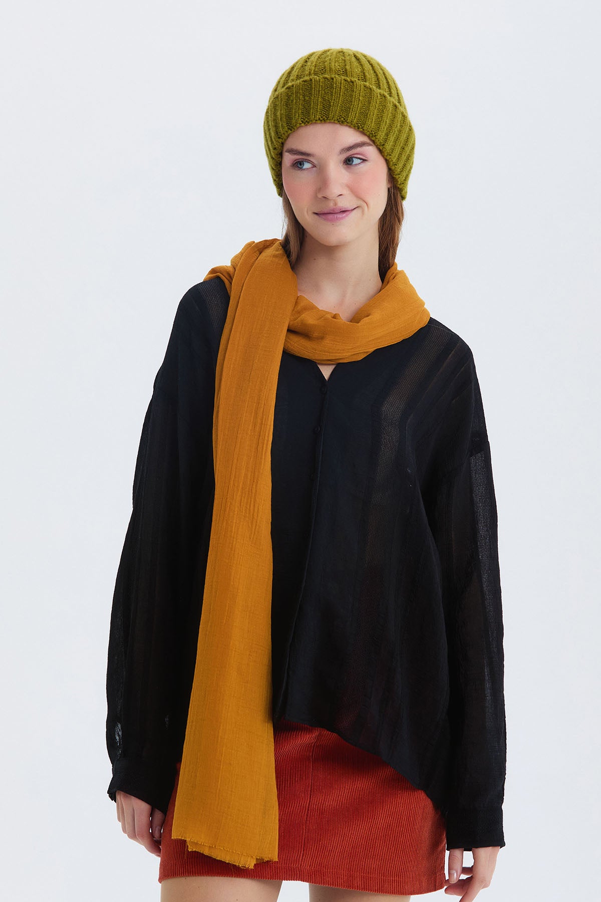 İnce Dökümlü Bambu Şal Taba