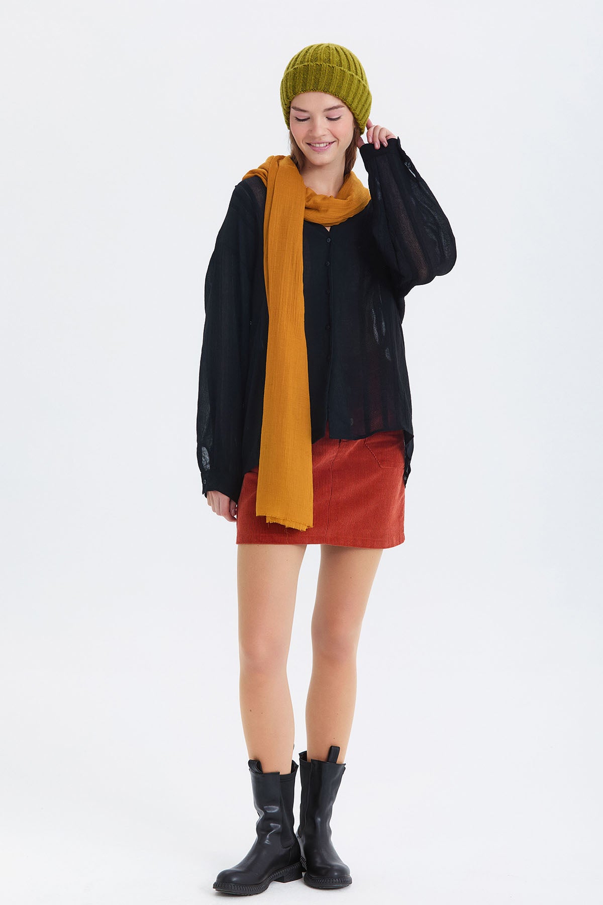 İnce Dökümlü Bambu Şal Taba