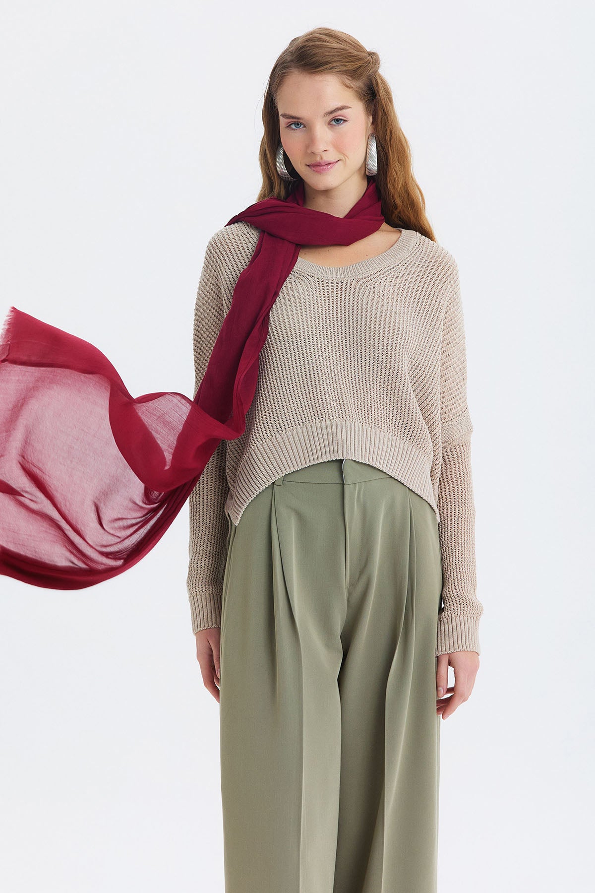 İnce Dökümlü Bambu Şal Bordo