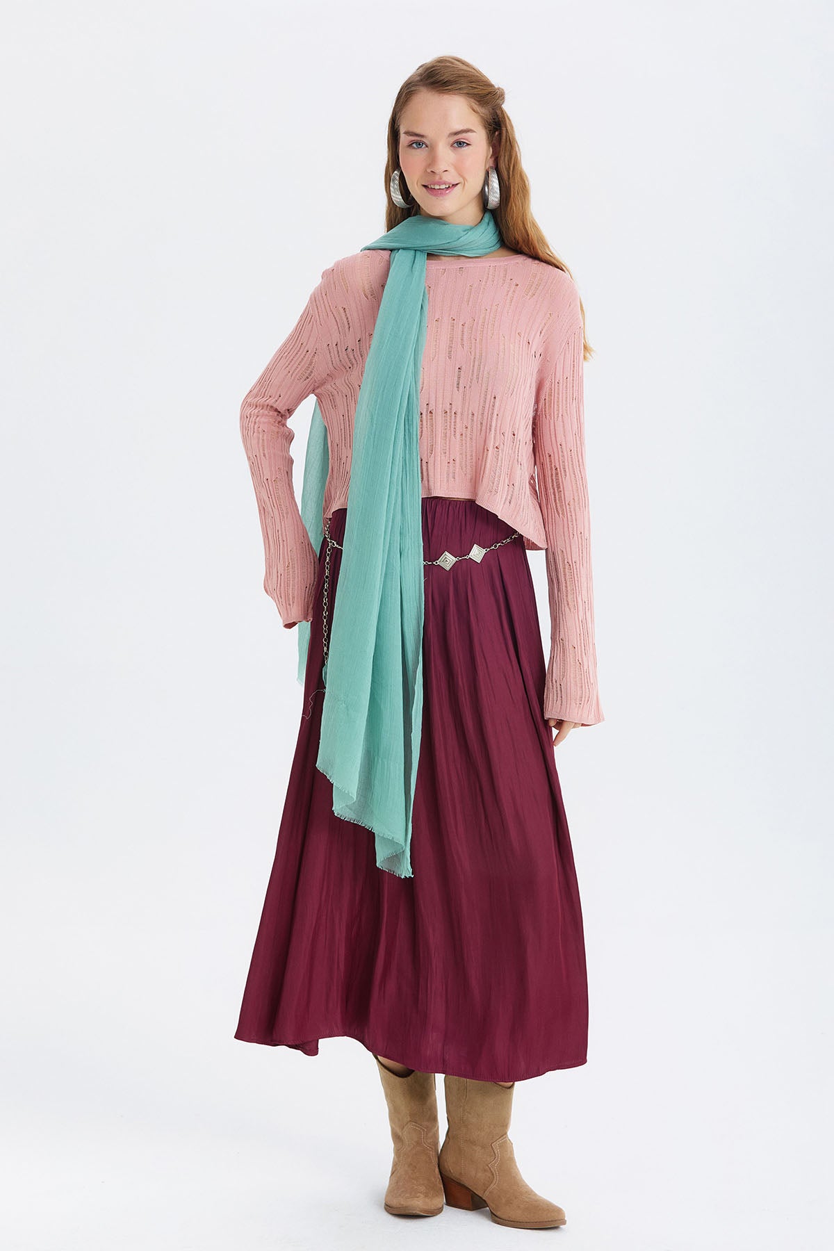 İnce Dökümlü Bambu Şal Çağla