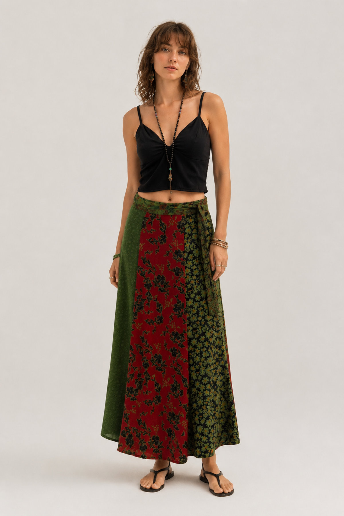 Uzun Patchwork Etek Yeşil
