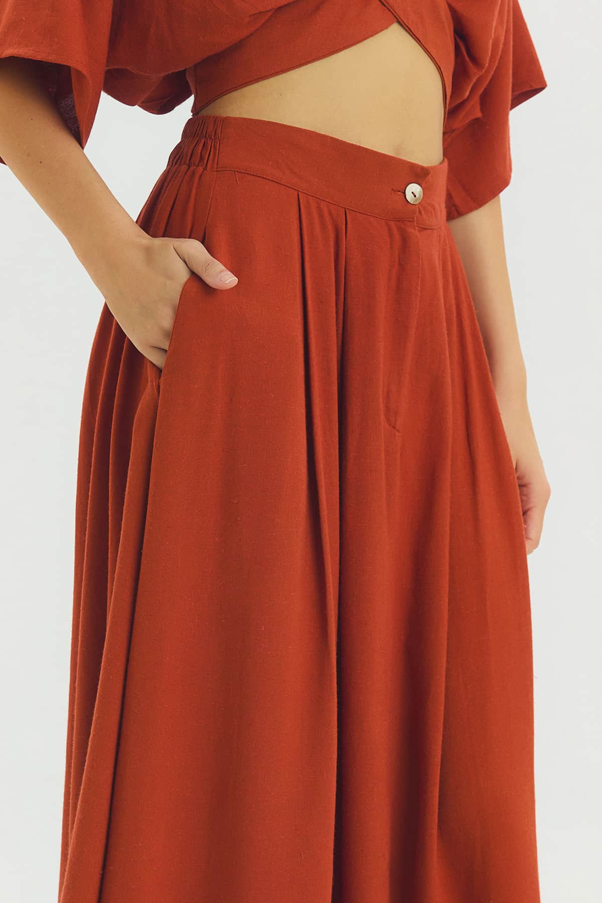 Rahat Kesim Midi Boy Yazlık Bohem Etek Kiremit