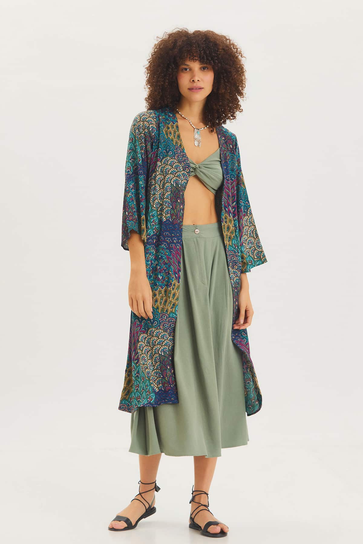 Rahat Kesim Midi Boy Yazlık Bohem Etek Çağla