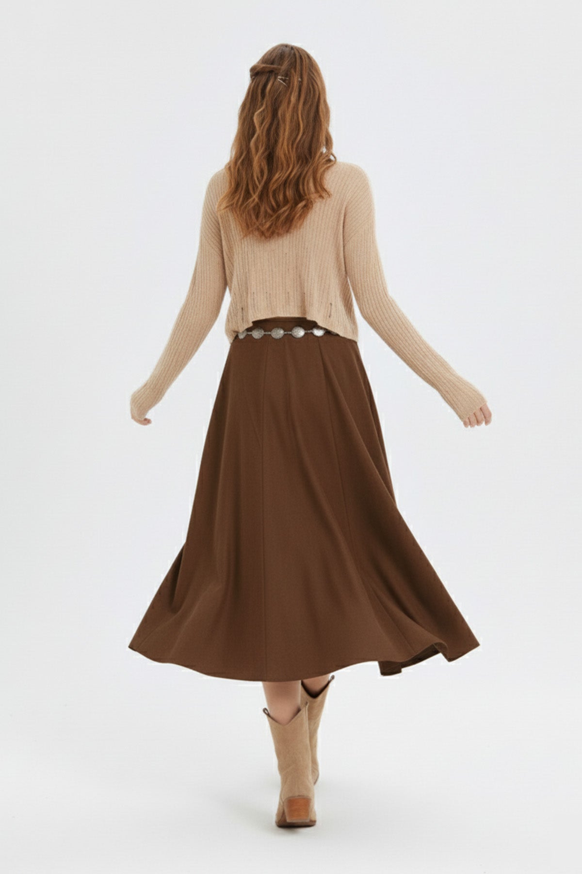 Süet A Kesim Midi Etek Kahverengi