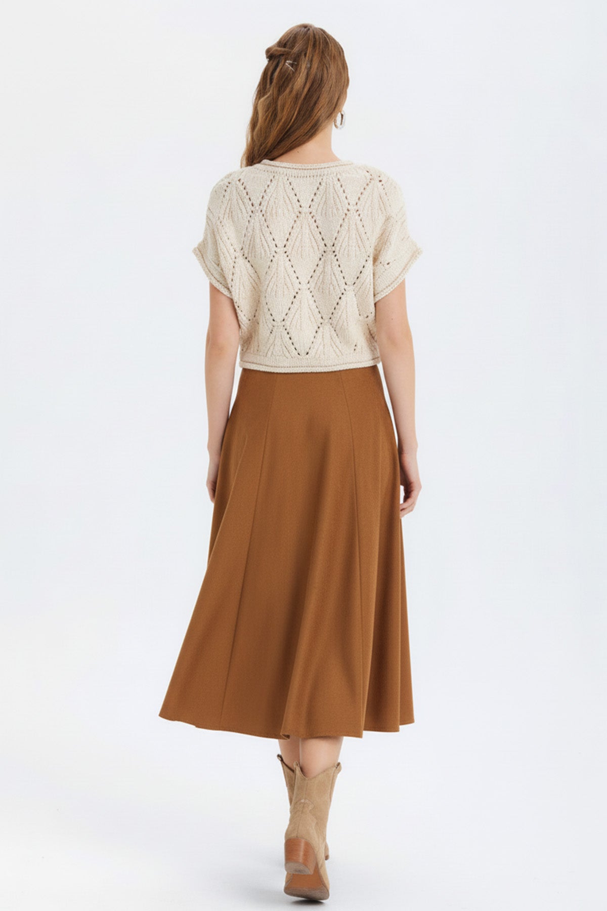 Süet A Kesim Midi Etek Karamel