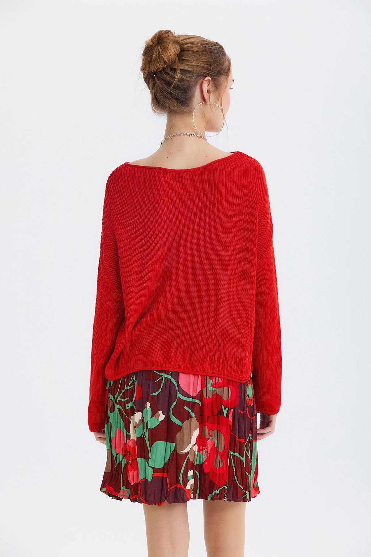 Beli Lastikli Bohem Tarz Mini Etek Kırmızı