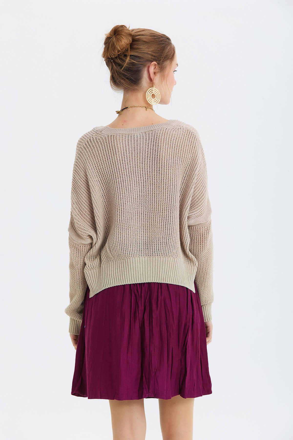 Beli Lastikli Bohem Tarz Mini Etek Mor