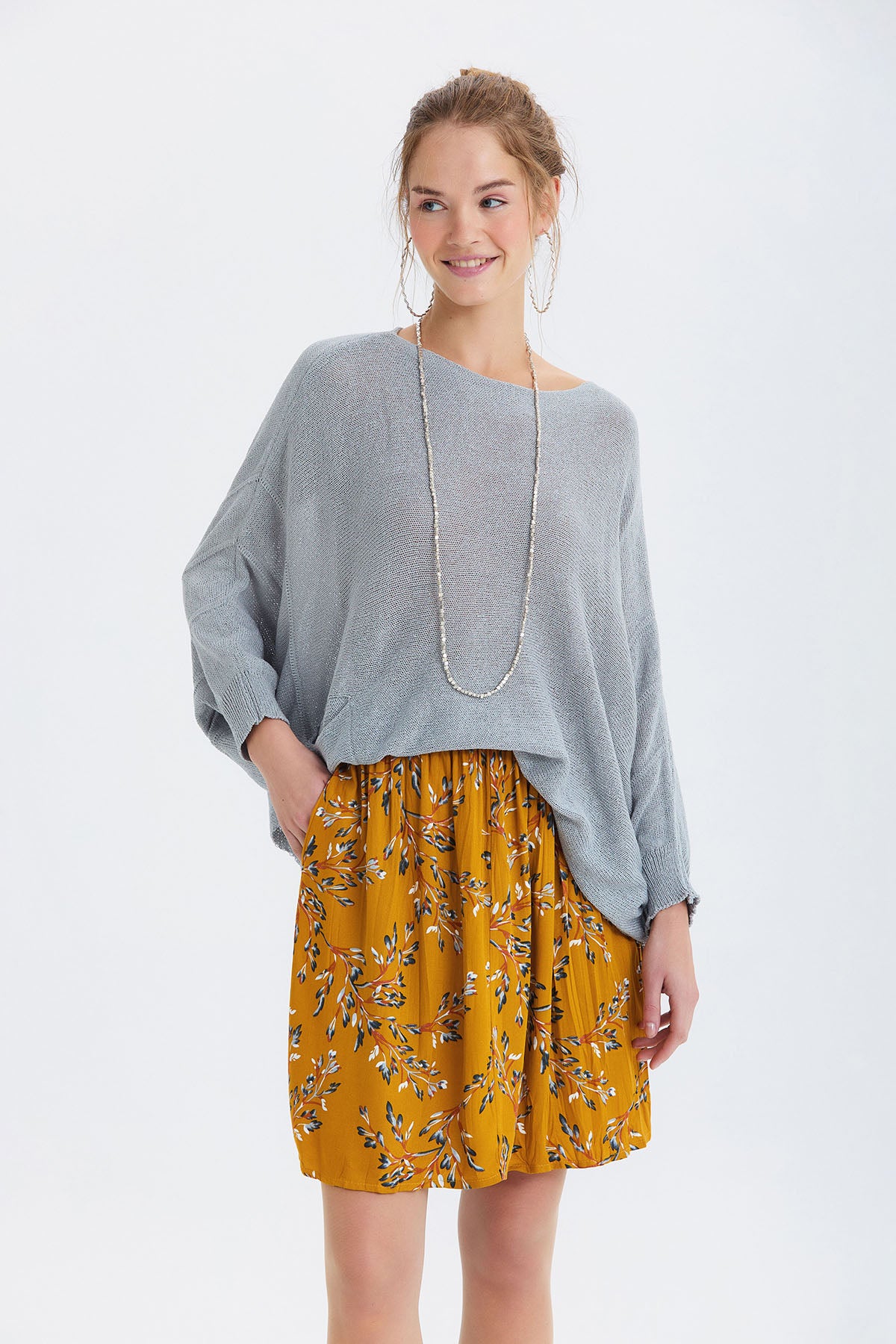 Beli Lastikli Bohem Tarz Mini Etek Sarı