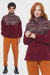 Boğazlı Etnik Desenli Peluş Sweatshirt Bordo