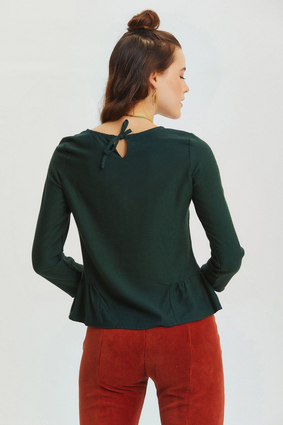 Büzgü Detaylı Düz Renk Bluz Yeşil