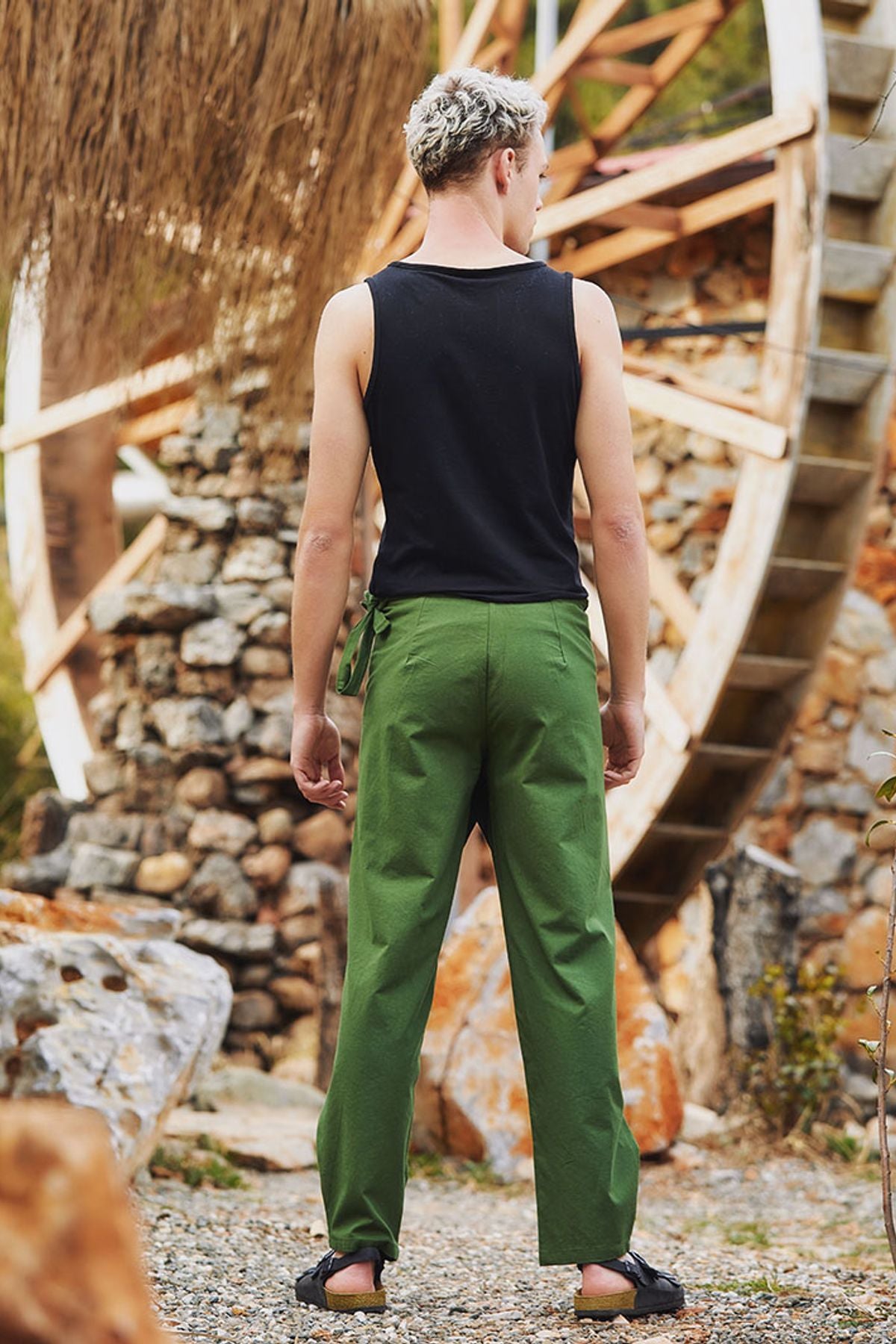 Katlamalı Düz Renk Bohem Pantolon Yeşil